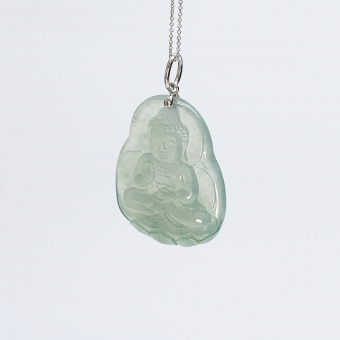 Highly Translucent Bluish Green Jadeite "Amitabha Buddha" Pendant