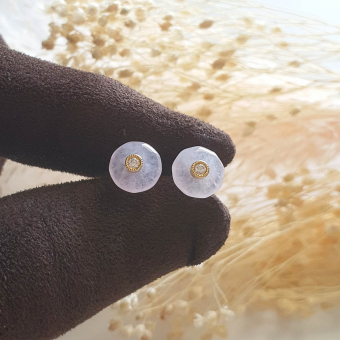 [Rare] Highly Translucent Icy Lavender Jadeite “Sparkling Octagon” Pierced Earrings (JAA000835)