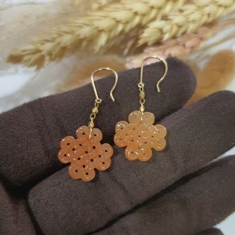 Translucent Icy Brilliant Orange Jadeite "Eternity" Dangling Earrings (JAA001037)