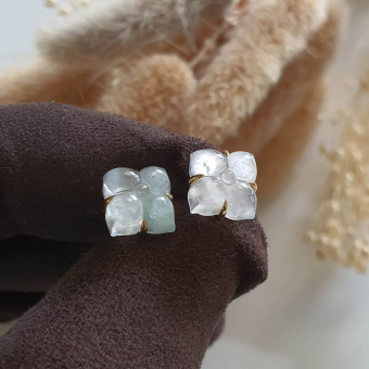 Highly Translucent Icy and Icy Green Jadeite “Meadow Beauty” Pierced Earrings (JAA001093)