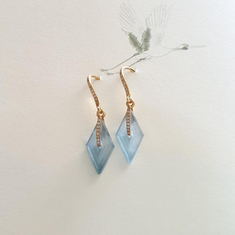 Highly Translucency Icy Light Blue Jadeite "Le Cubism" Earrings (JAA001207)