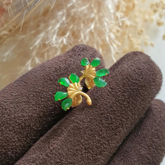 Highly Translucent Brilliant Green Jadeite “Le Floral” Pierced Earrings (JAA001232)