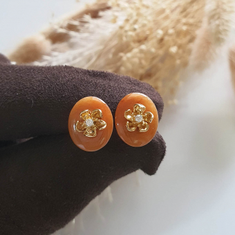 Translucent Brilliant Orange Jadeite "Cherry Garden" Earrings (JAA001329)