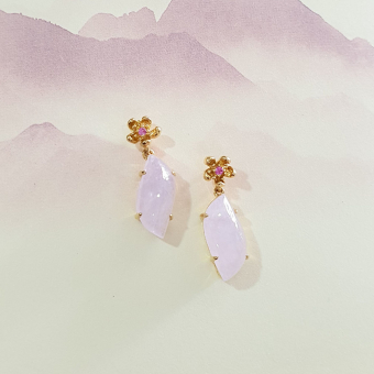 Good Translucency Icy Lavender Jadeite “Cherry Dew Droplet” Earrings (JAA001355)