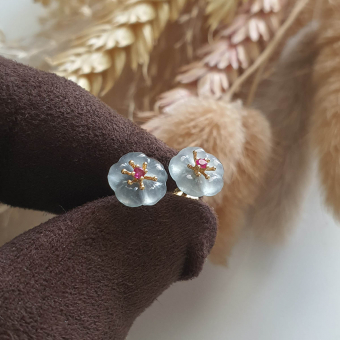 Highly Translucent Icy Light Blue Jadeite “Cherry Blossom” Earrings (JAA001401)