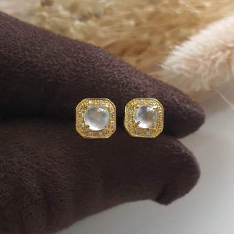 Highly Translucent Icy Jadeite Cabochon Earrings (JAA001410)