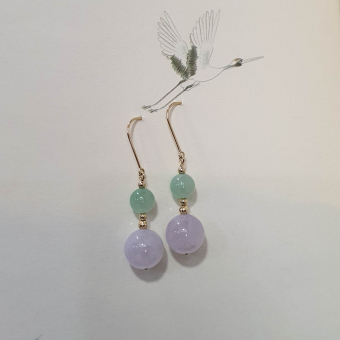 Good Translucency Icy Apple Green and Lavender Jadeite “Duo Lantern” Dangling Earrings (JAA001529)
