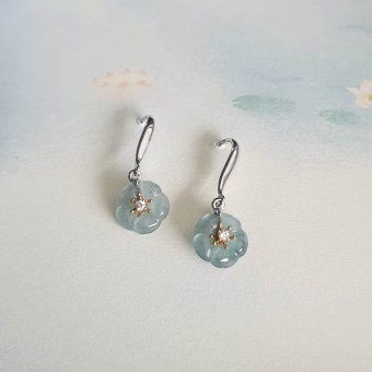 Highly Translucent Icy Blue Jadeite “Cherry Blossom” Earrings (JAA001618)