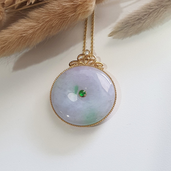 Translucent Brilliant Lavender with Green Jadeite “The Lafolia” Pendant (JAB001421)