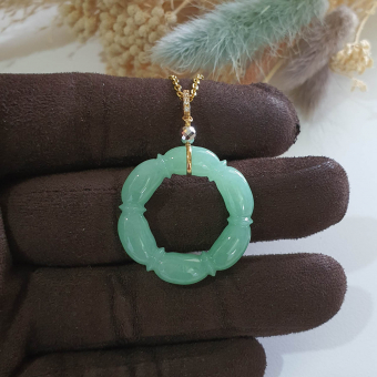 [Rare] Translucent Icy Apple Green Jadeite "Six segments Bamboo" Pendant (JAB002544)