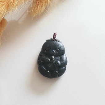 Translucent Omphacite Jadeite "Smiley Panda eating Bamboo" Pendant (JAB003053)