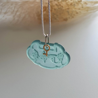 Highly Translucent Icy Bluish Green Jadeite "Ruyi Lock" Pendant (JAB003442)