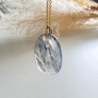 [Rare] Highly Translucent Icy Black Jadeite "Frozen Galaxy" Pendant (JAB003556)