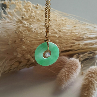 Translucent Brilliant Green Jadeite “Twinkle Diamond” Donut Pendant (JAB003775)