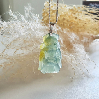 Good Translucency Bluish Green and Yellow "God of Fortune" Pendant (JAB003907)