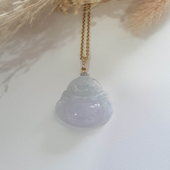 Translucent Icy Lavender "Laughing Buddha" Pendant (JAB004262)