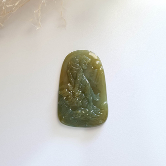 Good Translucency Yellow and Bluish Green Jadeite "Magnificent Tiger" Pendant (JAB004505)