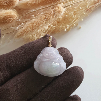 Translucent Icy Light Lavender and Green "Laughing Buddha" Pendant (JAB004570)