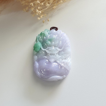 Translucent Brilliant Apple Green and Lavender Jadeite "Majestic Dragon” Pendant (JAB004763)