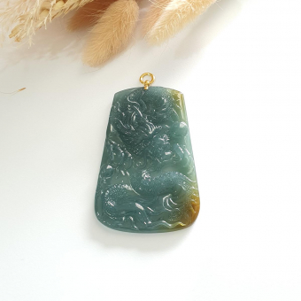 Highly Translucent Icy Bluish Green and Yellow Jadeite "Majestic Dragon” Pendant (JAB004770)