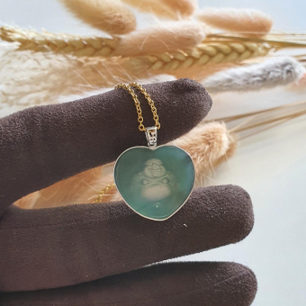 Highly Translucent Icy Bluish Green "Laughing Buddha" Pendant (JAB004816)