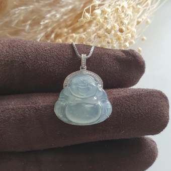 Highly Translucent Icy "Laughing Buddha" Pendant (JAB005045)