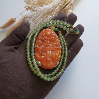 Translucent Bright Reddish Jadeite "Majestic Dragon” Pendant and Necklace (JAB005129)