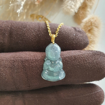 Highly Translucent Icy Blue "Baby Buddha" Pendant (JAB005163)