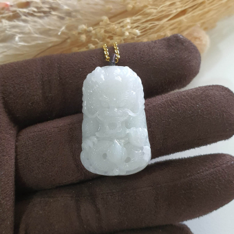 Translucent Icy White Jadeite "Majestic Dragon" Pendant (JAB005176)
