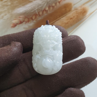 Translucent Icy White Jadeite "Majestic Dragon" Pendant (JAB005178)