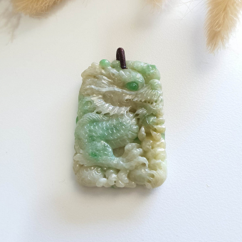 Translucent Yellow and Green Jadeite "Fiery Eyes Majestic Dragon” Pendant (JAB005186)