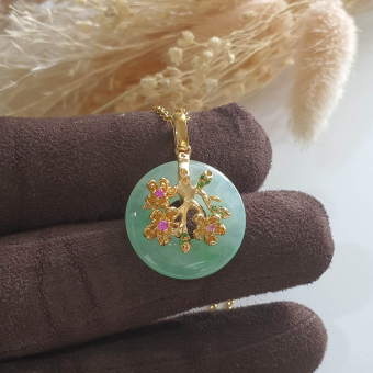 Good Translucency Icy Apple Green Jadeite "Cherry Blossom" Pendant (JAB005210)