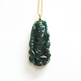 Translucent Green Omphacite Jadeite "Zhong Kui" Pendant (JAB005233)