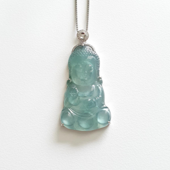 Glassy Translucent Ice Blue "Baby Buddha" Pendant (JAB005256)
