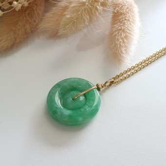 Translucent Brilliant Apple Green Jadeite "Double Hoops" Pendant (JAB005295)