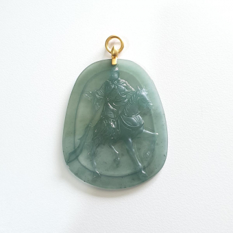 Highly Translucent Icy Bluish Green Jadeite "Guan Gong" Pendant (JAB005346)