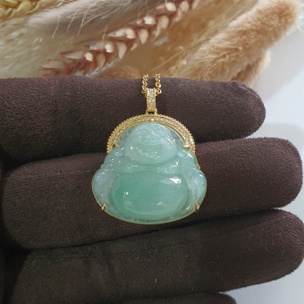 Good Translucency Icy Apple Green Jadeite "Laughing Buddha" Pendant (JAB005366)