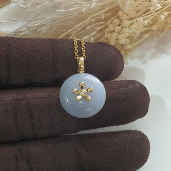 Translucent Icy Bluish Lavender Jadeite “Cherry Blossom” Donut Pendant (JAB005422)