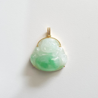 Good Translucency Icy with Icy Apple Green Jadeite "Laughing Buddha" Pendant (JAB005563)