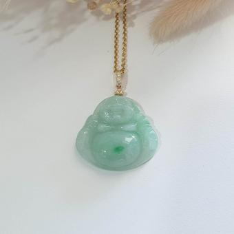 Translucent Green with Brilliant Green "Laughing Buddha" Pendant (JAB005568)