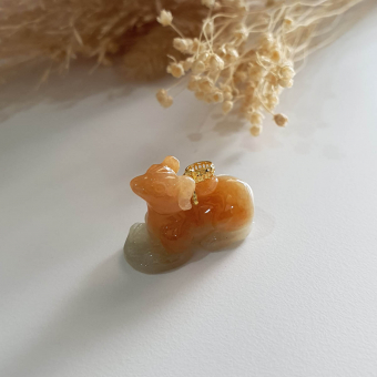 Translucent Icy Orange Jadeite "Auspicious Dog" Pendant (JAB005606)