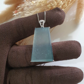 Highly Translucent Icy Blue Jadeite “Icy Trapezoid” Pendant (JAB006052)