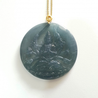 [Rare] Highly Translucent Icy Blue Jadeite "Cundi Bodhissattva" Pendant (JAB006062)