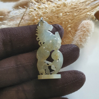 Good Translucent Icy Jadeite "Elite Powerful Galloping Horse" Pendant (JAB006138)
