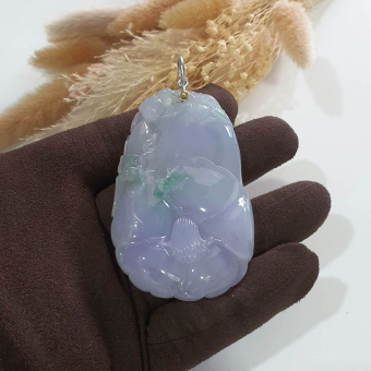 Good Translucency Icy Lavender and Green "Morning Glory" Pendant (JAB006140)