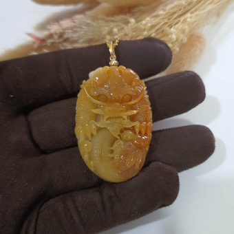 Translucent Brilliant Yellow and White Jadeite "Majestic Dragon” Pendant (JAB006320)