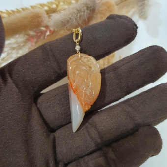 Translucent Icy Orangey Red Jadeite "Dragon and Dragon’s Tooth" Pendant (JAB006321)
