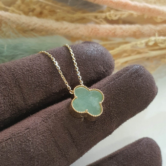 Good Translucency Icy Green Jadeite “Clover’s Love” Pendant Necklace (JAB006329)