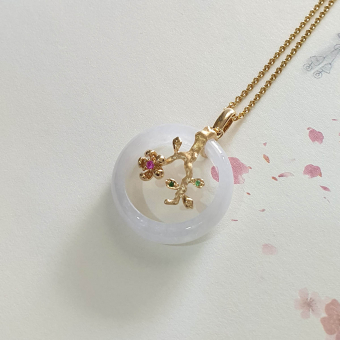 Highly Translucent Icy Jadeite "Cherry Blossom" Pendant (JAB006526)