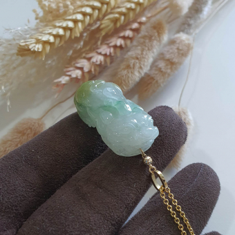 Good Translucency Icy Green and Yellow Jadeite "Auspicious Wealth Pixiu" (JAB006628)